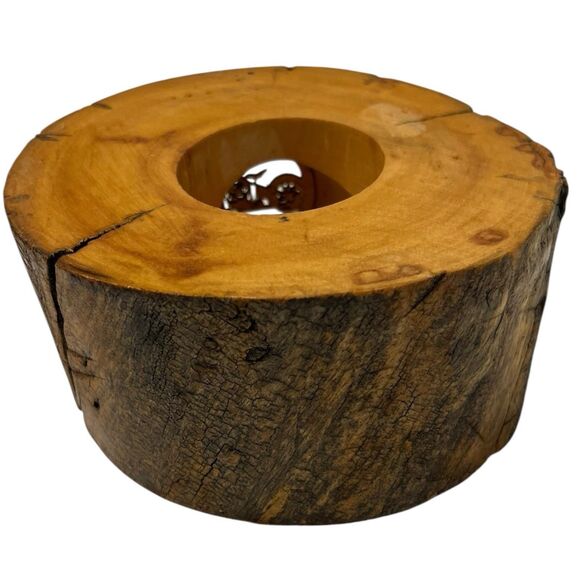 Rustic Wood Candle Holder Motorcycle Carving Biker Decor Handmade - Picture 6 of 10